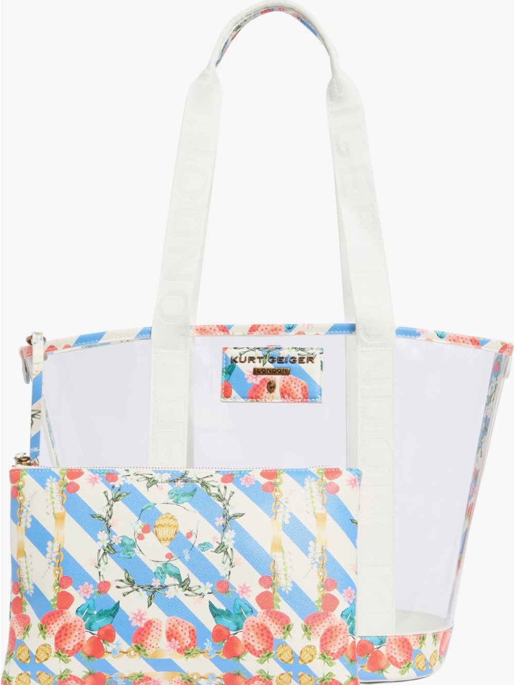 Kurt Geiger Hampstead Clear Vinyl Tote & Strawberry Pouch Set